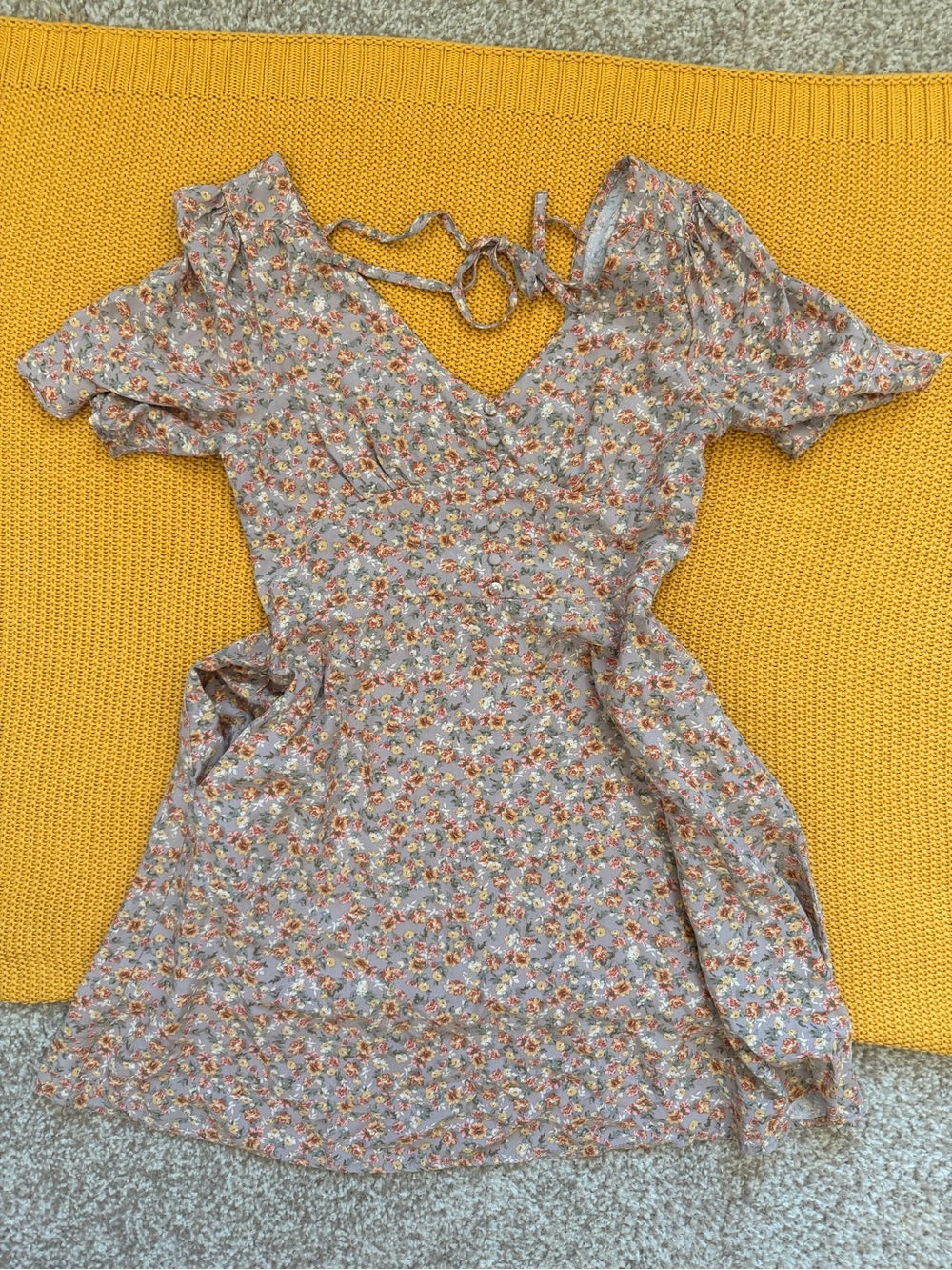 Bohme - Floral V-Neck Short Sleeve Dress - Pink Orange Floral